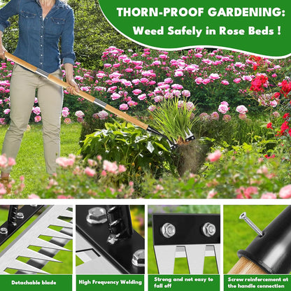 Iron Weeding Rake with Long Handle, 8-Tine Heavy Duty Garden Tool for Lawn