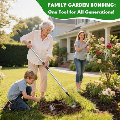 Iron Weeding Rake with Long Handle, 8-Tine Heavy Duty Garden Tool for Lawn