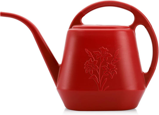 1-Gallon Plastic Watering Can with Comfortable Handle, Garden Watering Cans Long Spout for Indoor Outdoor Watering Plants, Burnt Red