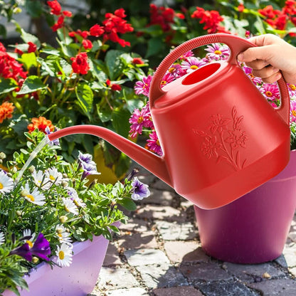 1-Gallon Plastic Watering Can with Comfortable Handle, Garden Watering Cans Long Spout for Indoor Outdoor Watering Plants, Burnt Red