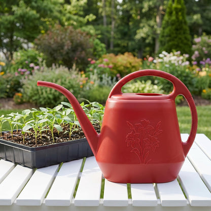 1-Gallon Plastic Watering Can with Comfortable Handle, Garden Watering Cans Long Spout for Indoor Outdoor Watering Plants, Burnt Red