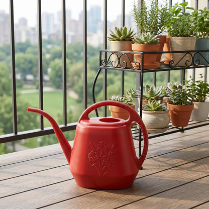1-Gallon Plastic Watering Can with Comfortable Handle, Garden Watering Cans Long Spout for Indoor Outdoor Watering Plants, Burnt Red