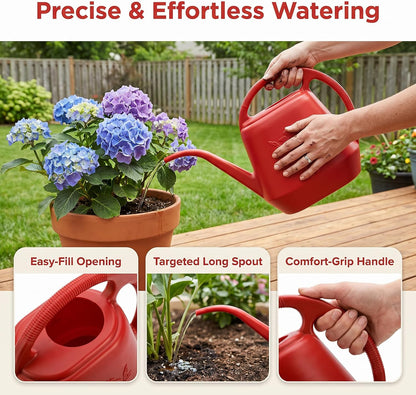 1-Gallon Plastic Watering Can with Comfortable Handle, Garden Watering Cans Long Spout for Indoor Outdoor Watering Plants, Burnt Red