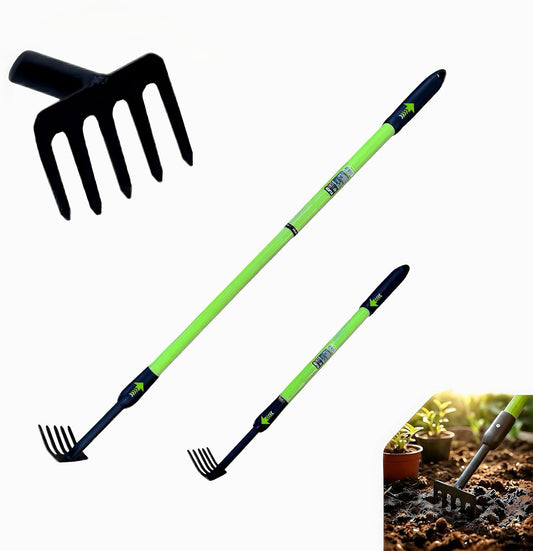 Telescopic Garden Rake, 27-40" Adjustable Hand Rake with 5 Metal Tines