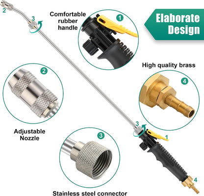 29 Inch Sprayer Wand Replacement Stainless Steel 3/8" Brass Barb Universal Water Spray Parts Metal Adjustable Nozzle Sprayer Wand with Shut off Valve(2 Set)