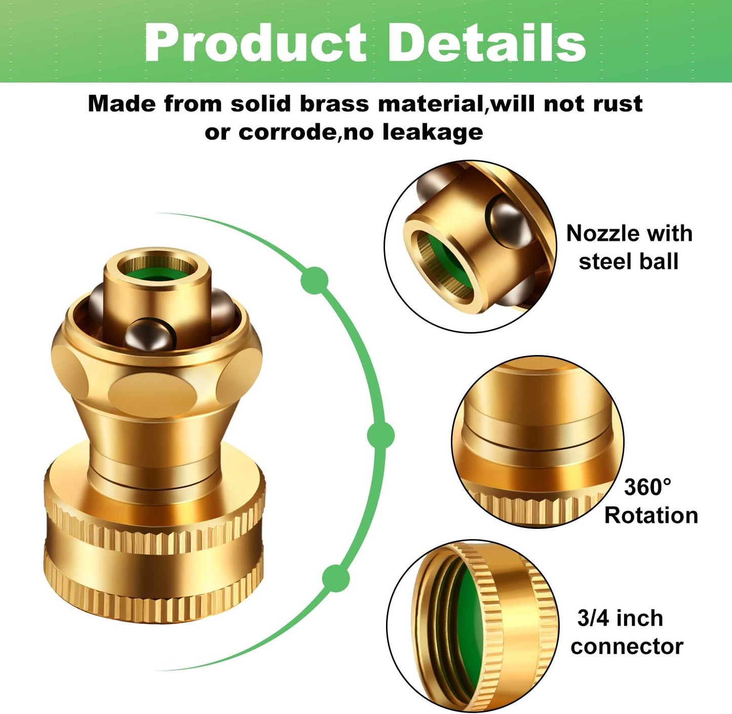 3 Pack Big Shot Brass Hose Nozzle Adjustable Twist,3/4 Inch