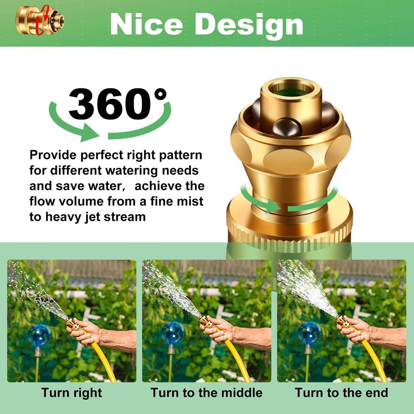3 Pack Big Shot Brass Hose Nozzle Adjustable Twist,3/4 Inch