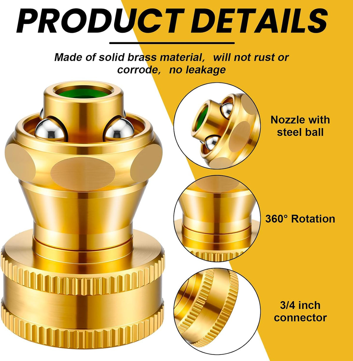 3 Pack Big Shot Brass Hose Nozzle Adjustable Twist,3/4 Inch