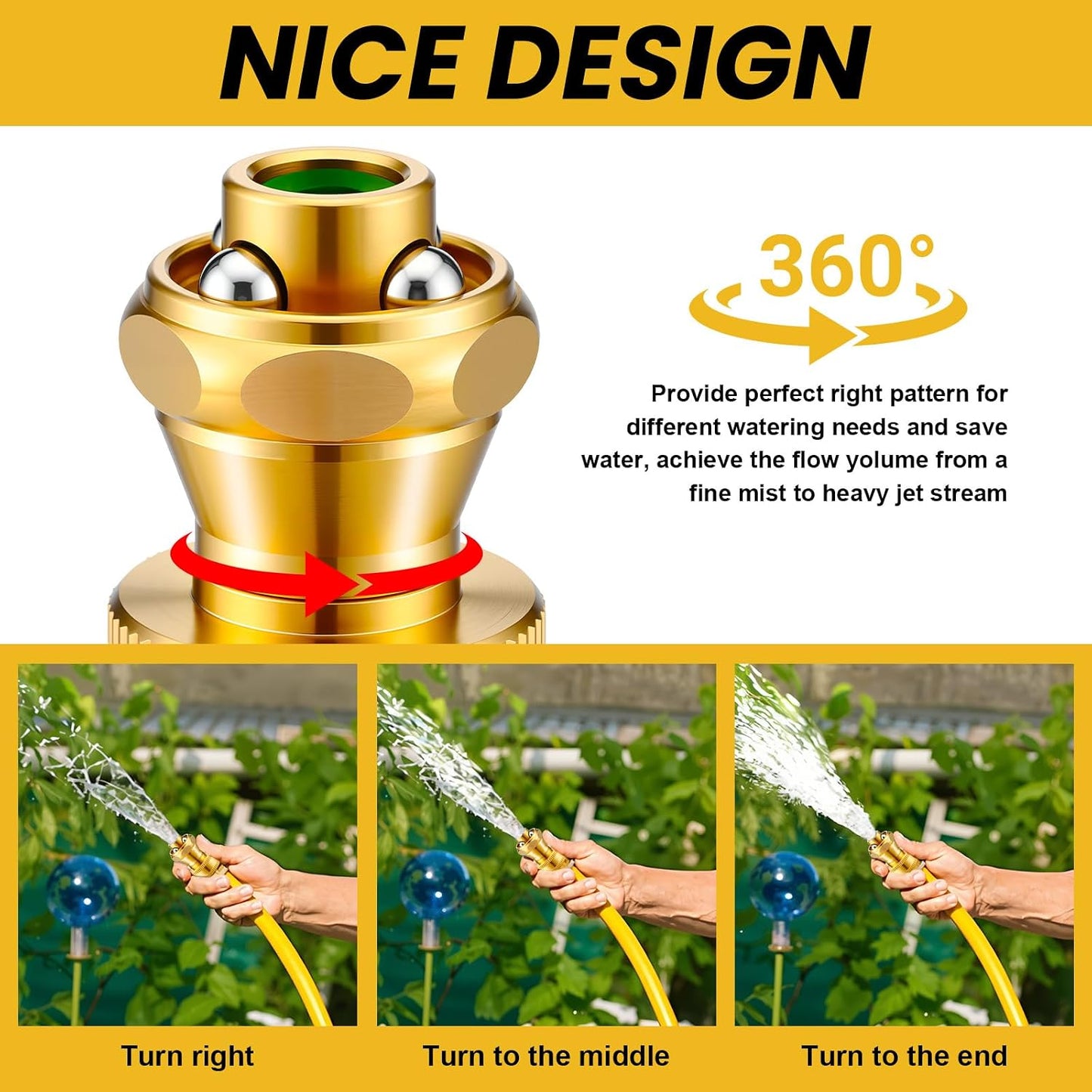 3 Pack Big Shot Brass Hose Nozzle Adjustable Twist,3/4 Inch