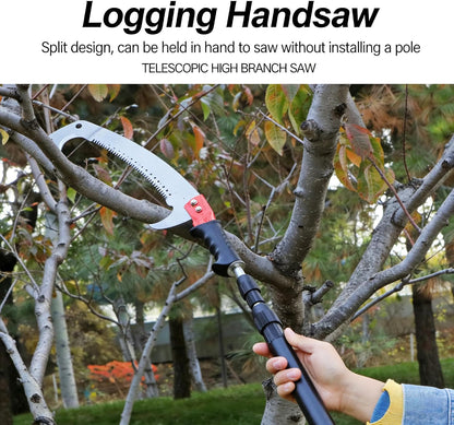11-foot lightweight manual pruning saw with integrated telescopic pole, stainless steel blade, no assembly required. Long-reach pruning saw suitable for yards, gardens, patios, and forestry work.