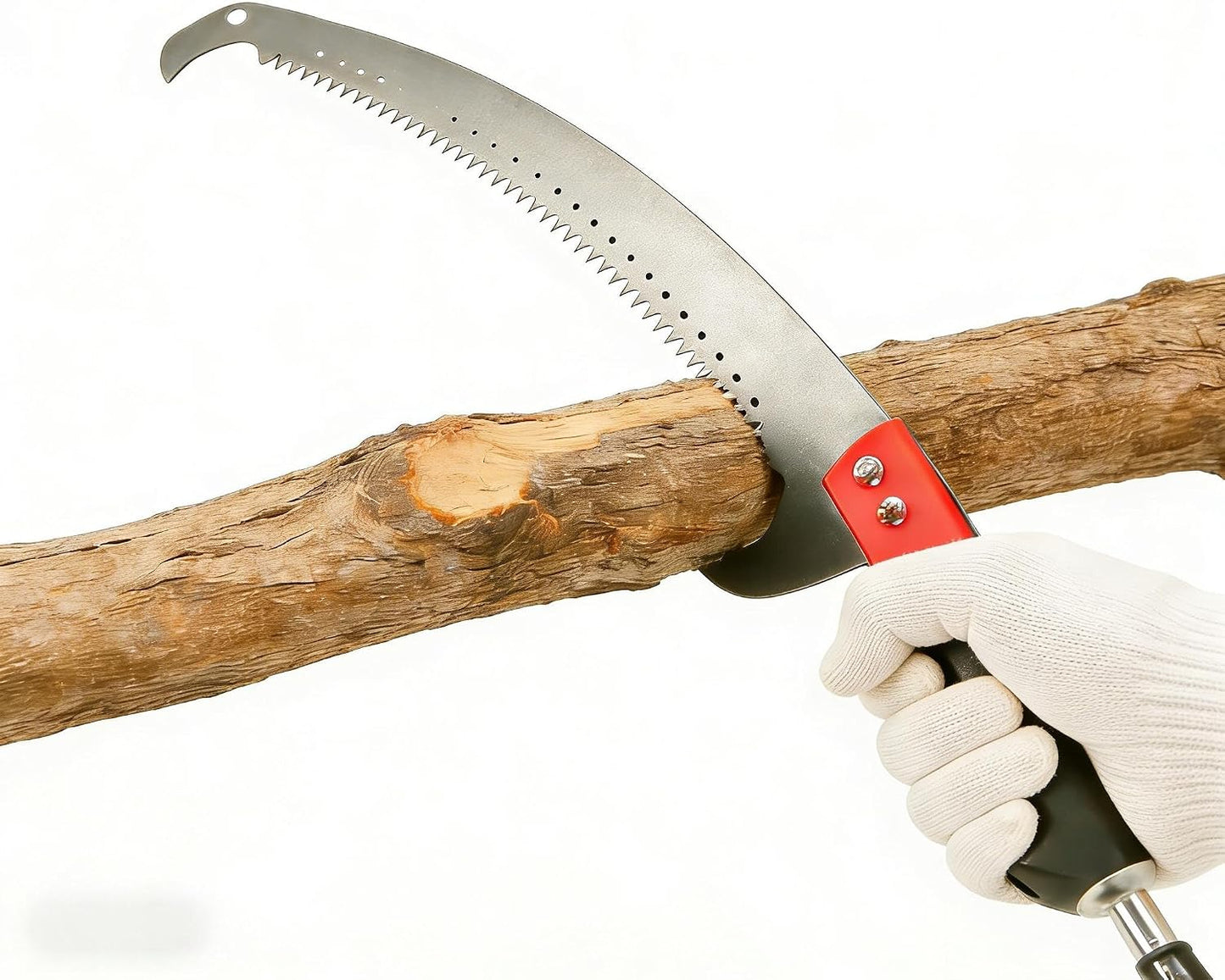 11-foot lightweight manual pruning saw with integrated telescopic pole, stainless steel blade, no assembly required. Long-reach pruning saw suitable for yards, gardens, patios, and forestry work.