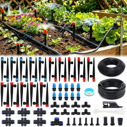 230FT Quick-Connect Drip Irrigation System Kit - 33FT 1/2" Main Tube & 197FT 1/4" Drip Line, Automatic Garden Watering System with Adjustable Emitters & Nozzles for Garden, Greenhouse, Yard, Lawn