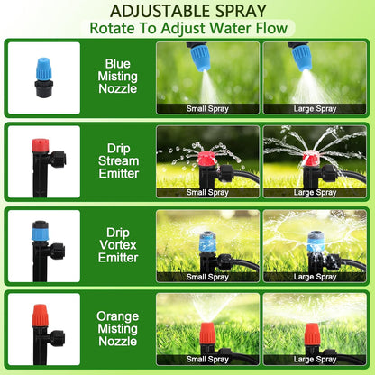 230FT Quick-Connect Drip Irrigation System Kit - 33FT 1/2" Main Tube & 197FT 1/4" Drip Line, Automatic Garden Watering System with Adjustable Emitters & Nozzles for Garden, Greenhouse, Yard, Lawn