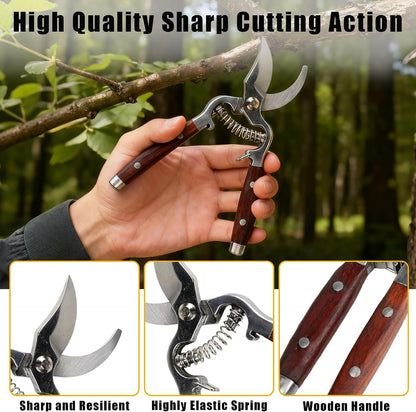 2 Pack Garden Pruning Shears for Gardening, Wood Steel Handle Bypass Pruning Shears for Gardening, Curved Straight Garden Shears, Gardening Tools for Plants Flowers Light Branches