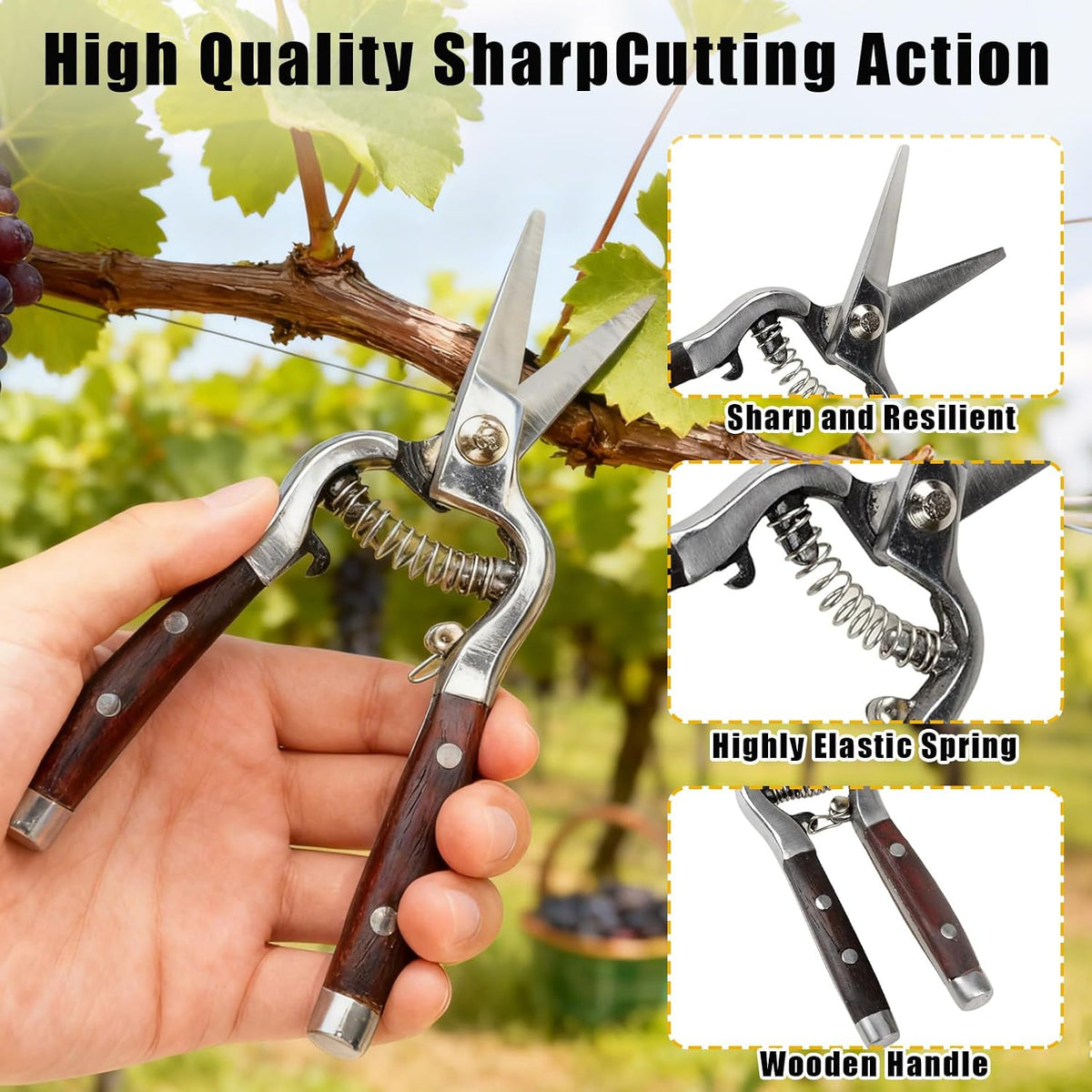 2 Pack Garden Pruning Shears for Gardening, Wood Steel Handle Bypass Pruning Shears for Gardening, Curved Straight Garden Shears, Gardening Tools for Plants Flowers Light Branches