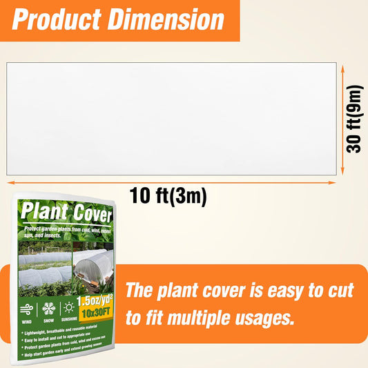 Garden Hoops and 10ftx30ft Plant Covers for Winter Freeze Protection, 1.5oz Floating Row Covers, Frost Blankets for Outdoor Plants