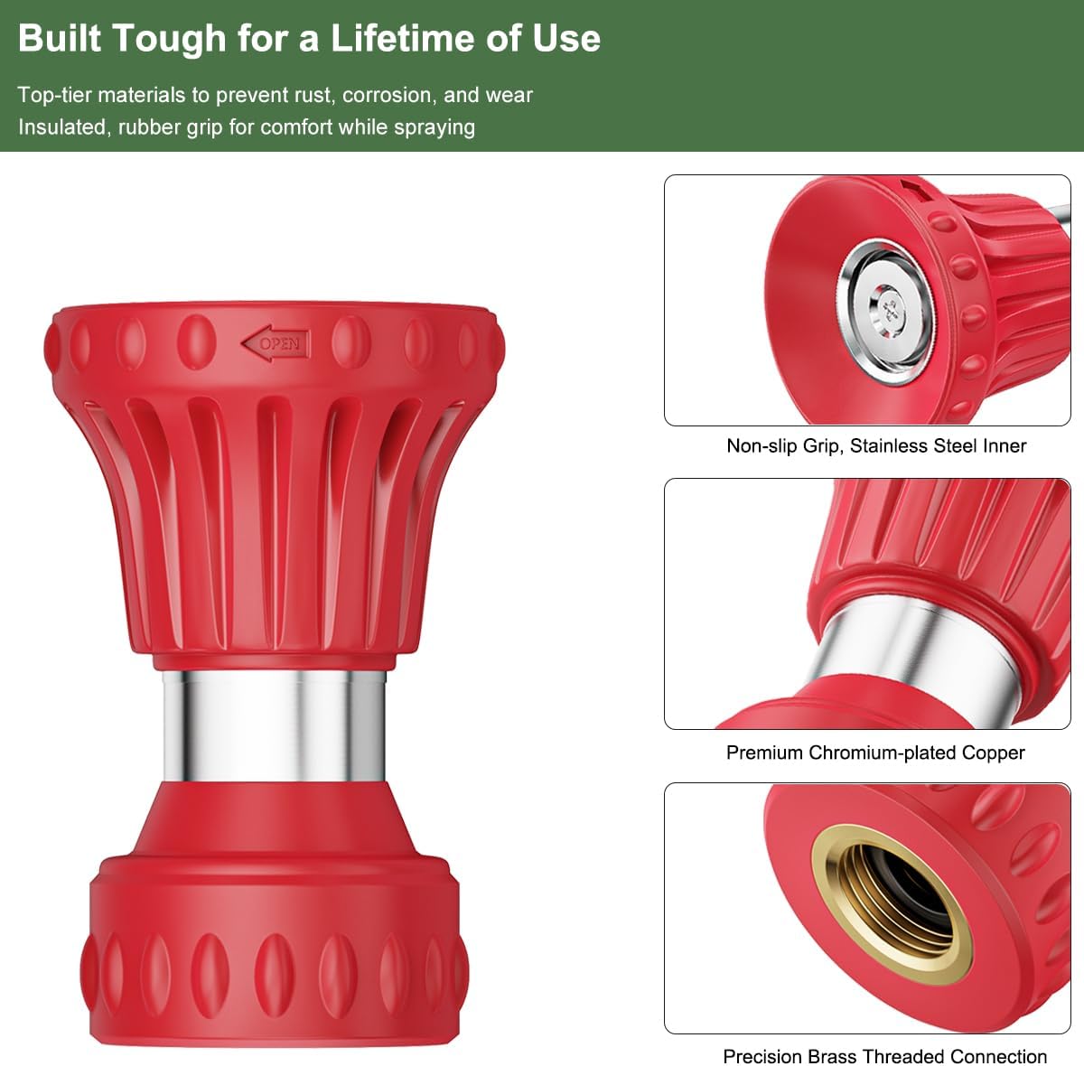 Fireman Style Garden Hose Nozzle, High Pressure Adjustable Sprayer