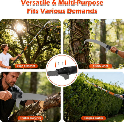 30FT Manual Pole Saw for Tree Trimming, 5-24FT Telescoping Extension Pole with Flip-Lock & Screw Dual Locking, 19" 3X Detachable Pruning Saw Head, Yard Maintenance Pruner for Garden Palms Shrubs