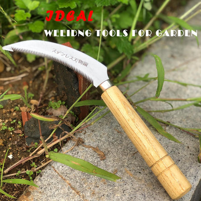Grass Sickle Hoe Gardening Handheld Tool Weeding Tools for Garden (Brown)