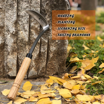 Grass Sickle Hoe Gardening Handheld Tool Weeding Tools for Garden (Brown)