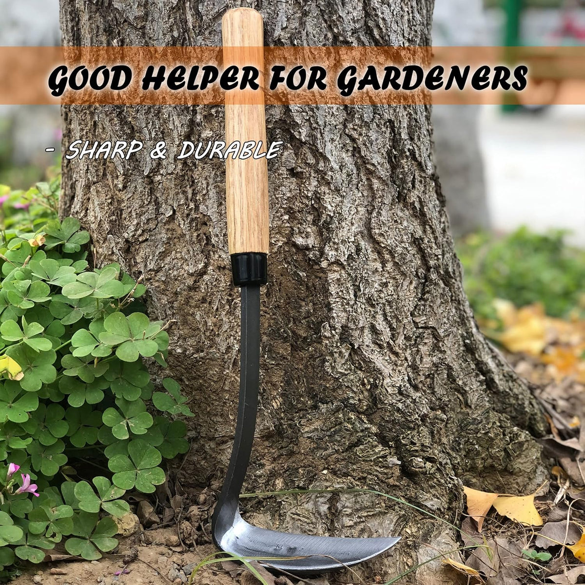 Grass Sickle Hoe Gardening Handheld Tool Weeding Tools for Garden (Brown)
