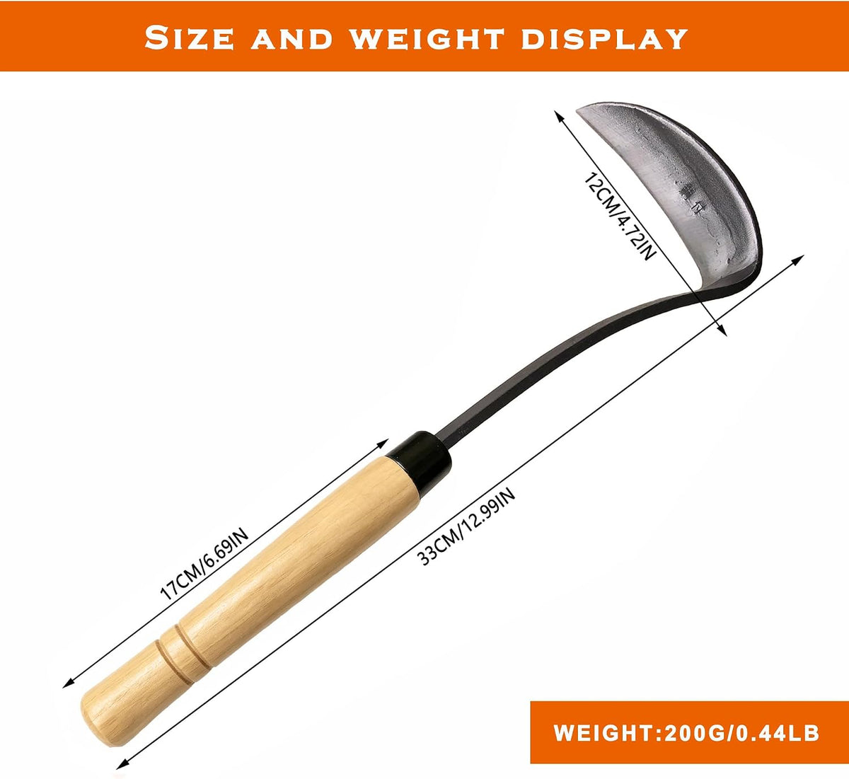 Grass Sickle Hoe Gardening Handheld Tool Weeding Tools for Garden (Brown)