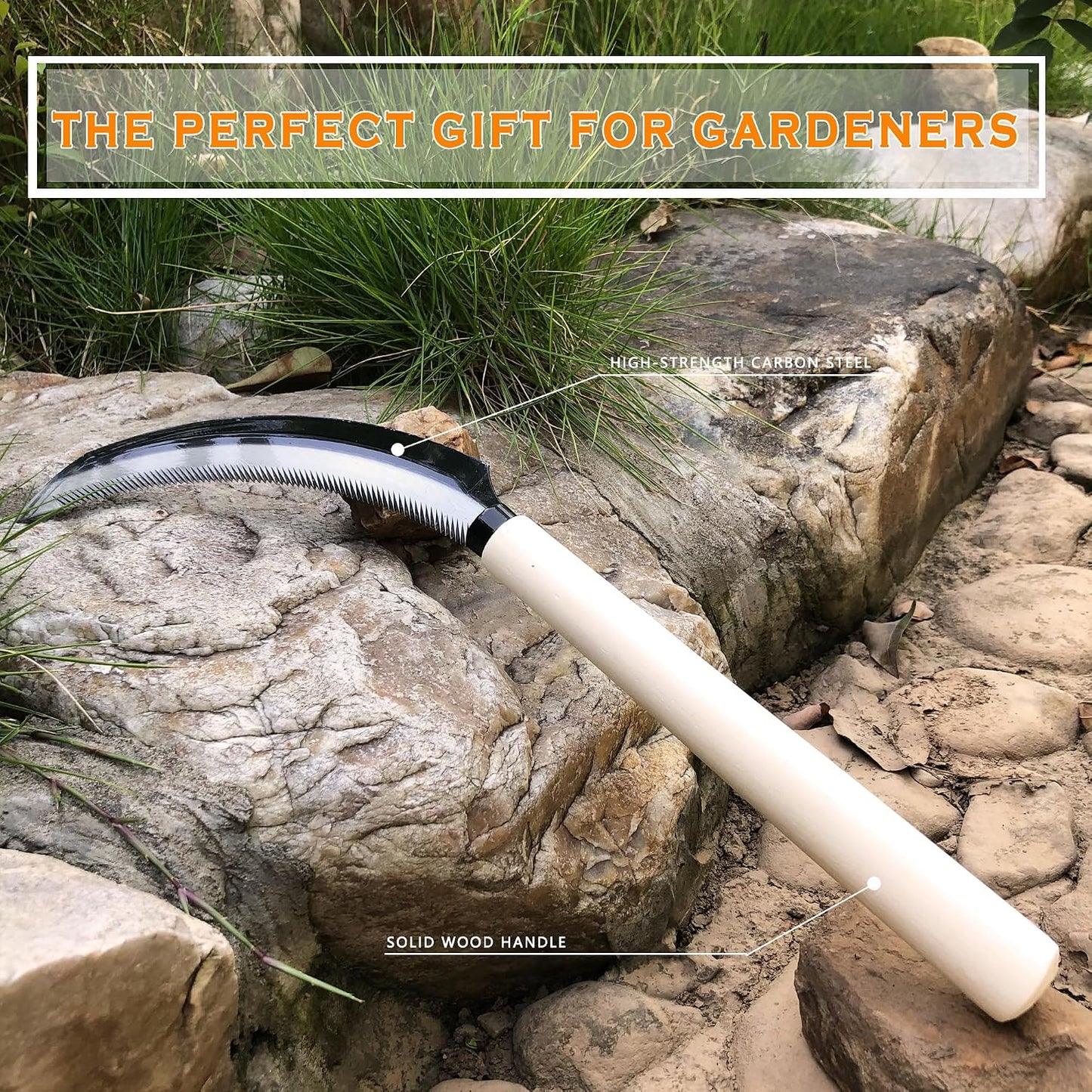 Grass Sickle Hoe Gardening Handheld Tool Weeding Tools for Garden (Brown)