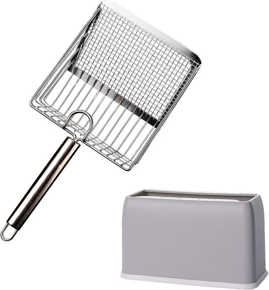Cat Litter Scoop, Metal Scooper, Deep Shovel, Ergonomic Handle, Kitten Poop Sifting, Durable, Heavy Duty Speed Sifter, for Litter Box （Silvery-Gray）