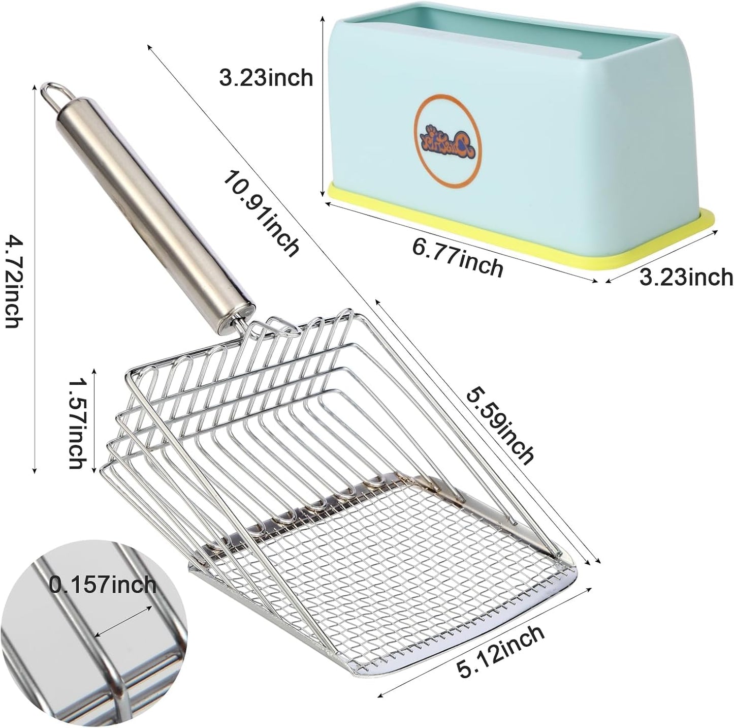 Cat Litter Scoop, Metal Scooper, Deep Shovel, Ergonomic Handle, Kitten Poop Sifting, Durable, Heavy Duty Speed Sifter, for Litter Box （Silvery-Gray）