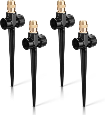 4 Pack Metal Lawn Sprinklers with Adjustable Brass Nozzle, Black
