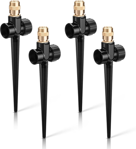 4 Pack Metal Lawn Sprinklers with Adjustable Brass Nozzle, Black