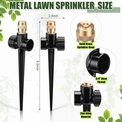 4 Pack Metal Lawn Sprinklers with Adjustable Brass Nozzle, Black