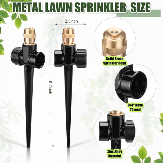 4 Pack Metal Lawn Sprinklers with Adjustable Brass Nozzle, Black