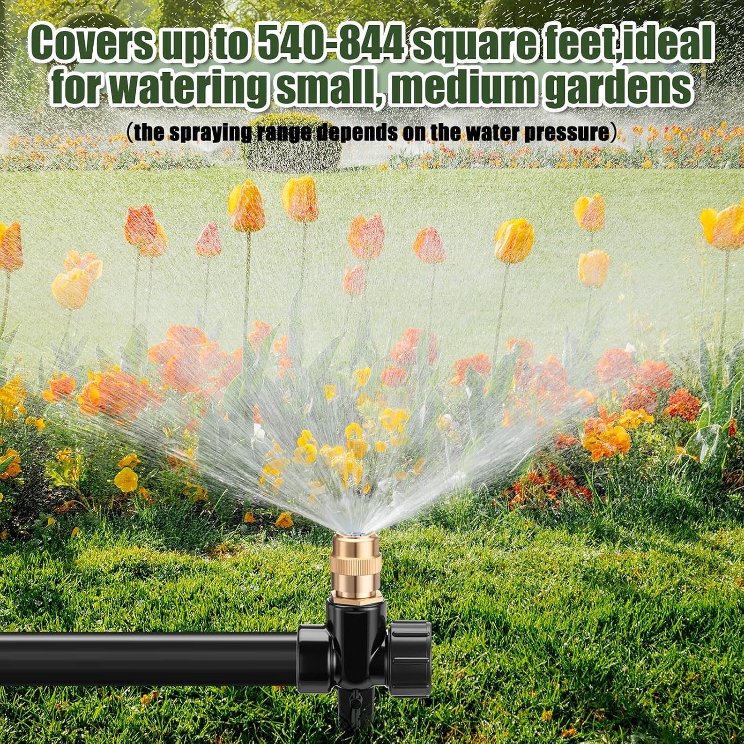 4 Pack Metal Lawn Sprinklers with Adjustable Brass Nozzle, Black
