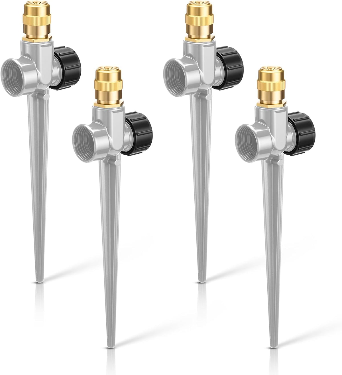 4 Pack Metal Lawn Sprinklers with Adjustable Brass Nozzle, Black