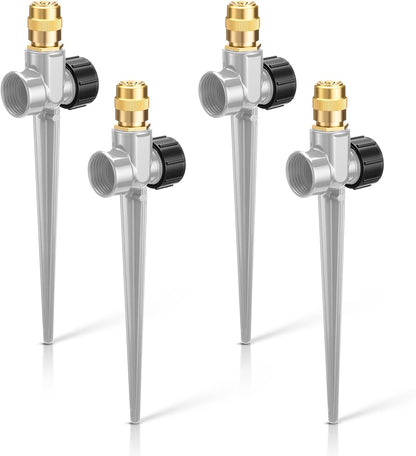 4 Pack Metal Lawn Sprinklers with Adjustable Brass Nozzle, Black