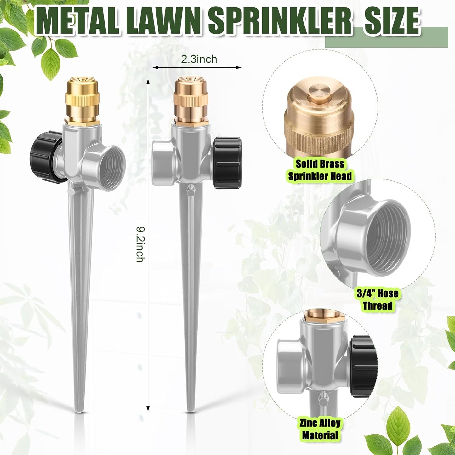 4 Pack Metal Lawn Sprinklers with Adjustable Brass Nozzle, Black