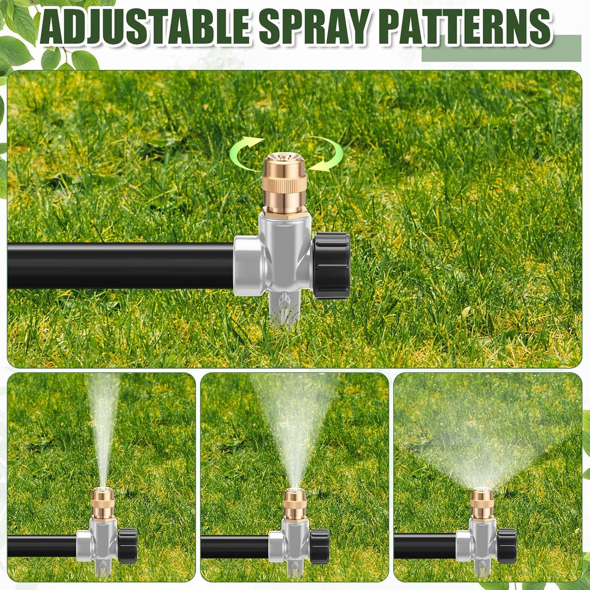 4 Pack Metal Lawn Sprinklers with Adjustable Brass Nozzle, Black