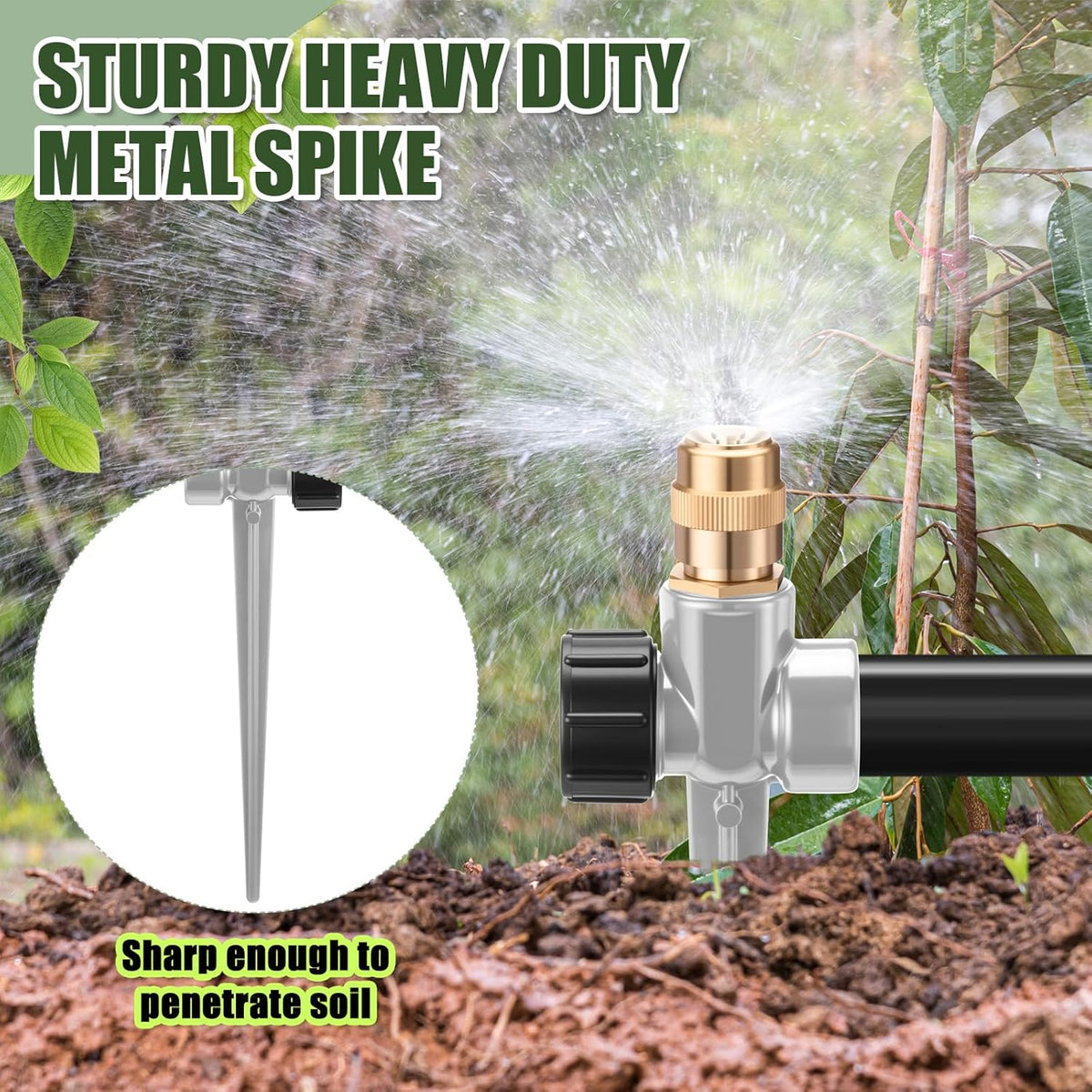 4 Pack Metal Lawn Sprinklers with Adjustable Brass Nozzle, Black