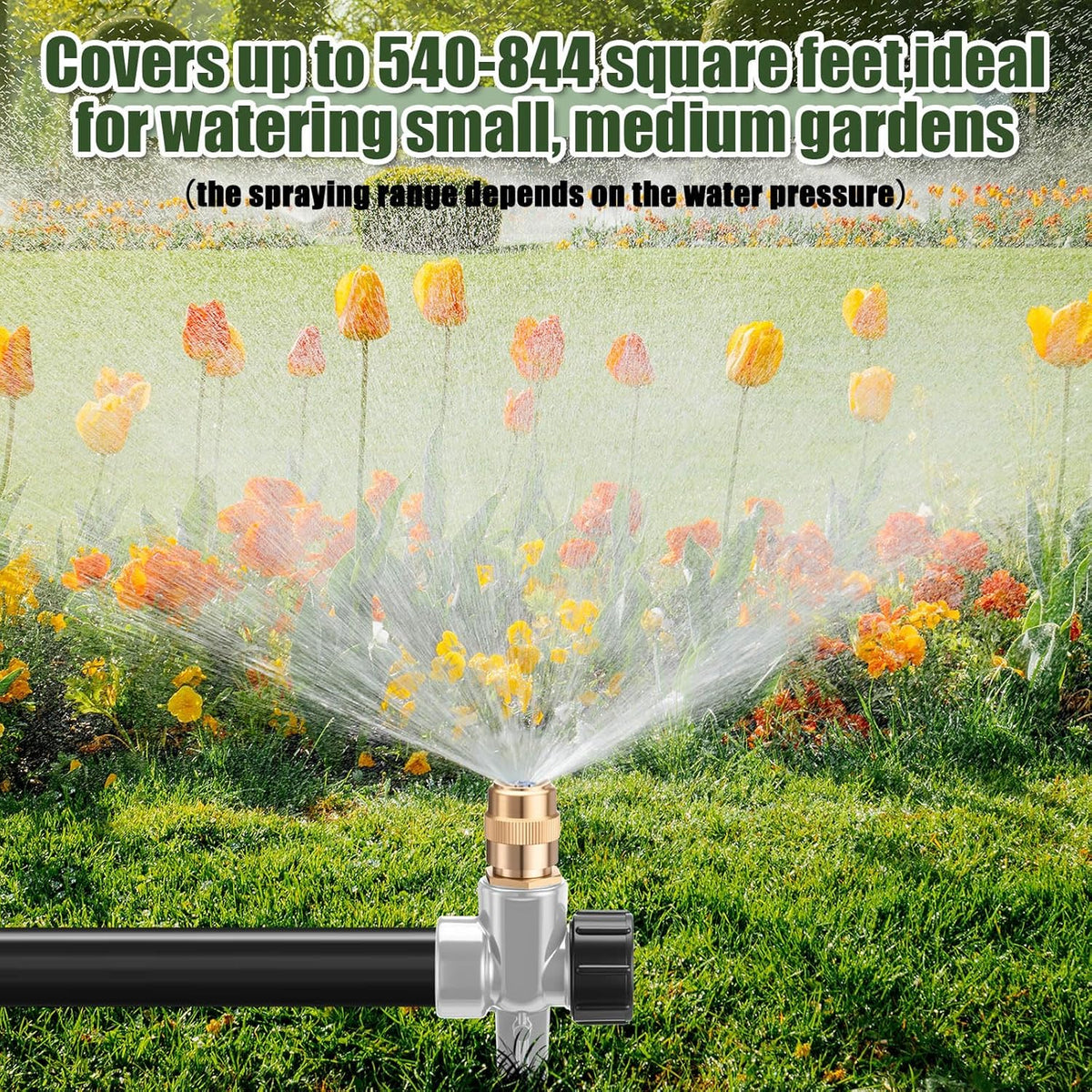 4 Pack Metal Lawn Sprinklers with Adjustable Brass Nozzle, Black