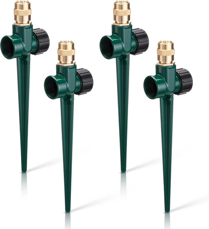 4 Pack Metal Lawn Sprinklers with Adjustable Brass Nozzle, Black