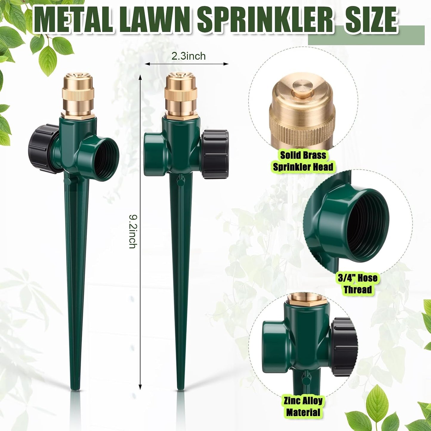 4 Pack Metal Lawn Sprinklers with Adjustable Brass Nozzle, Black