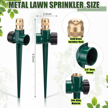 4 Pack Metal Lawn Sprinklers with Adjustable Brass Nozzle, Black