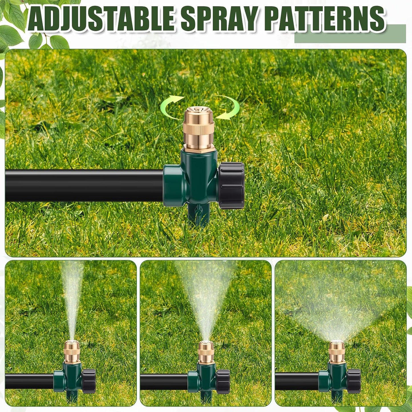 4 Pack Metal Lawn Sprinklers with Adjustable Brass Nozzle, Black