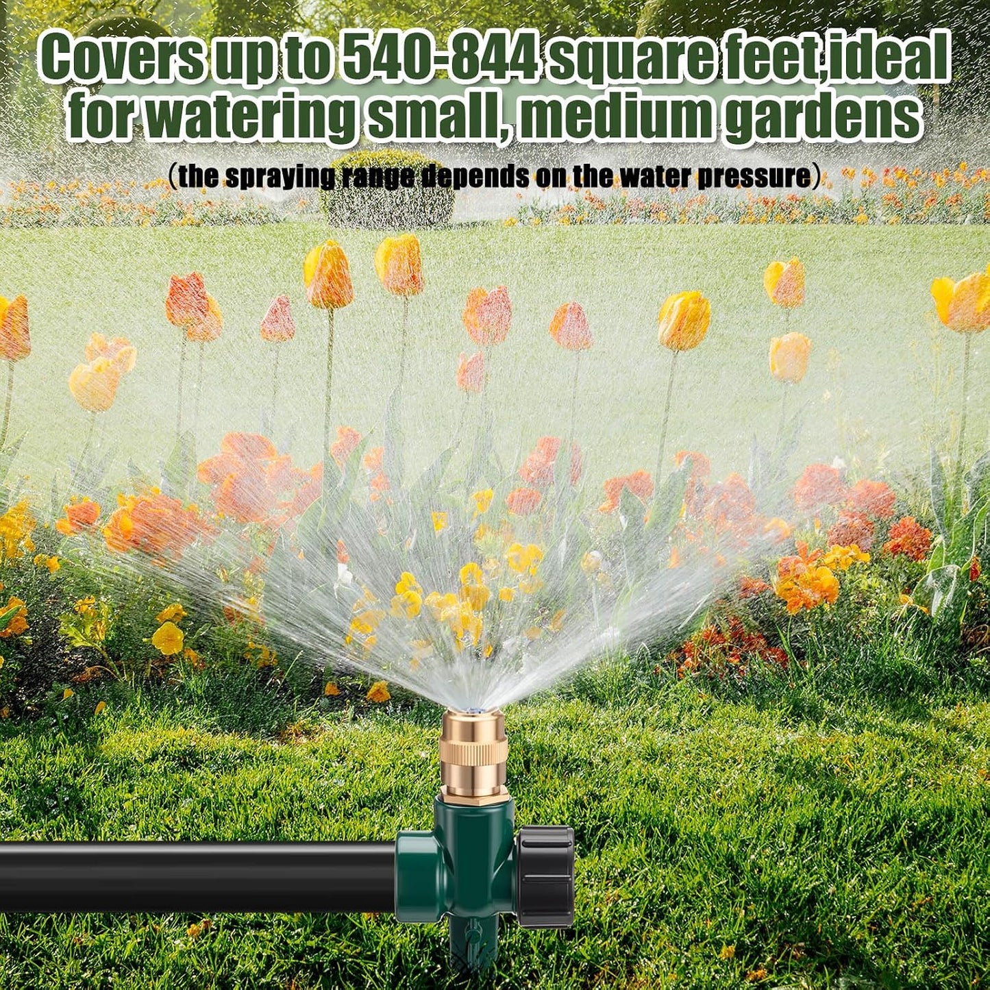 4 Pack Metal Lawn Sprinklers with Adjustable Brass Nozzle, Black