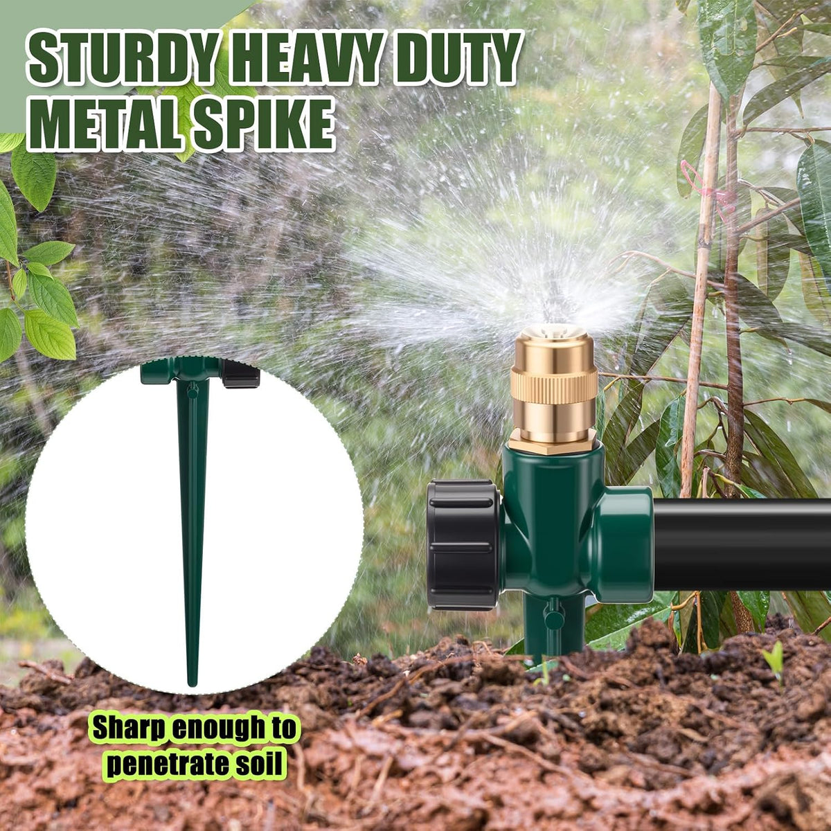 4 Pack Metal Lawn Sprinklers with Adjustable Brass Nozzle, Black