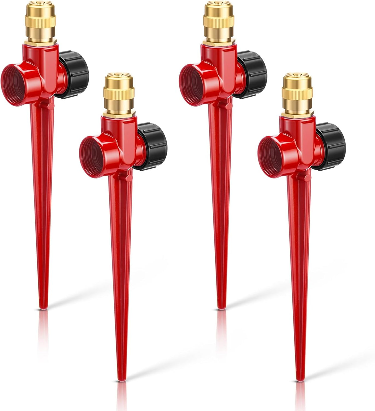 4 Pack Metal Lawn Sprinklers with Adjustable Brass Nozzle, Black