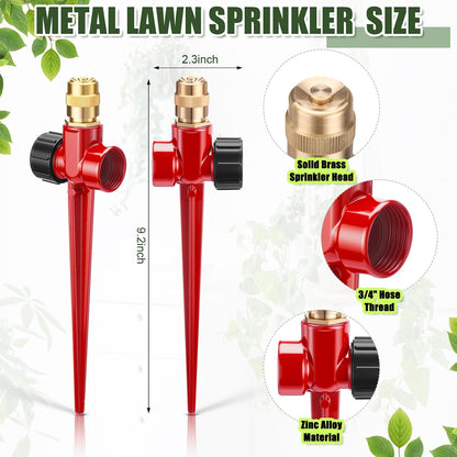 4 Pack Metal Lawn Sprinklers with Adjustable Brass Nozzle, Black