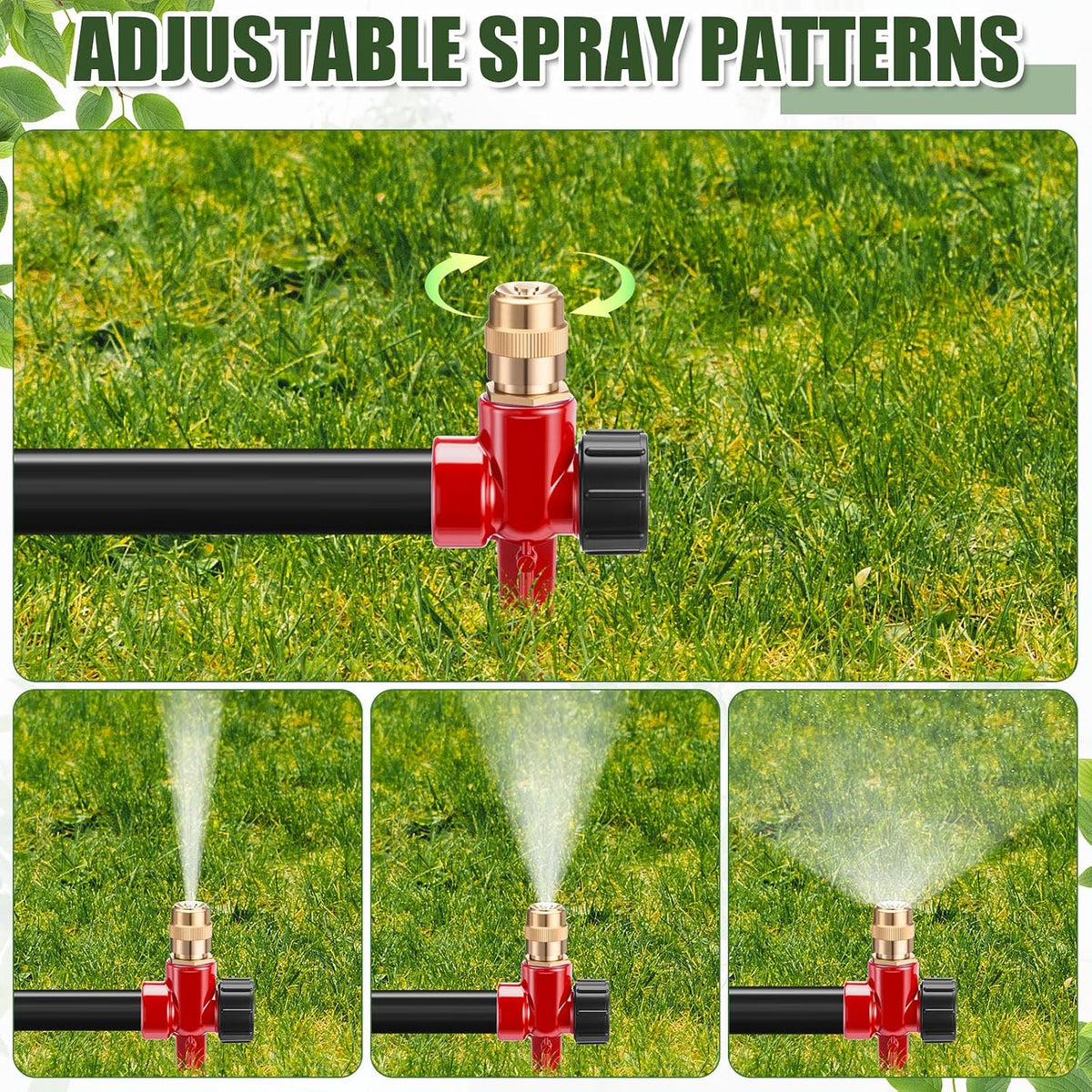 4 Pack Metal Lawn Sprinklers with Adjustable Brass Nozzle, Black