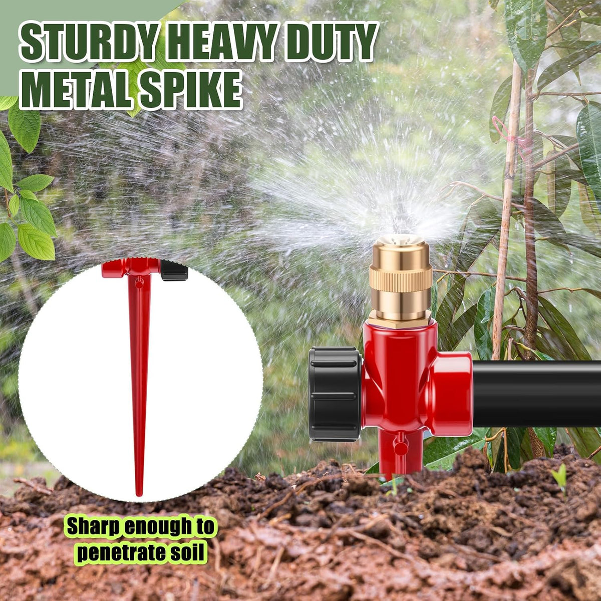 4 Pack Metal Lawn Sprinklers with Adjustable Brass Nozzle, Black
